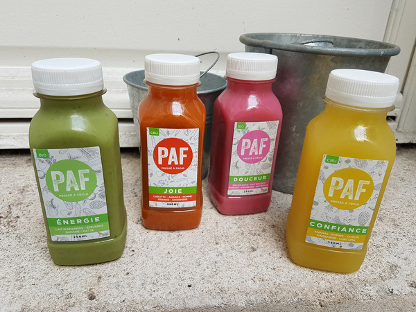 4 bouteilles de jus PAF pressés à froid