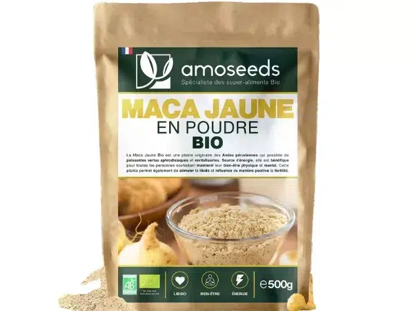 Sachet de maca en poudre bio de la marque Amoseeds