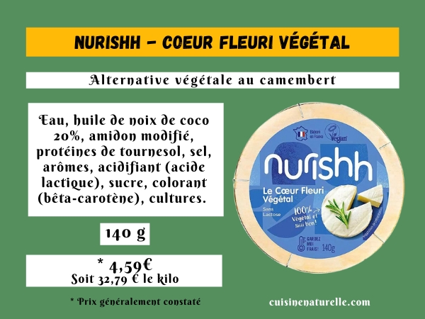 Infographie coeur fleuri végétal Nurishh avec ingrédients et prix