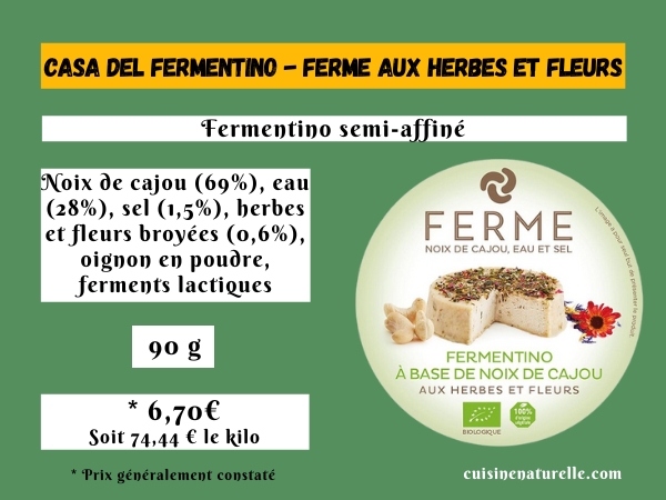 Infographie Casa del Fermentino - Ferme aux herbes et fleurs avec ingrédients, photo et prix