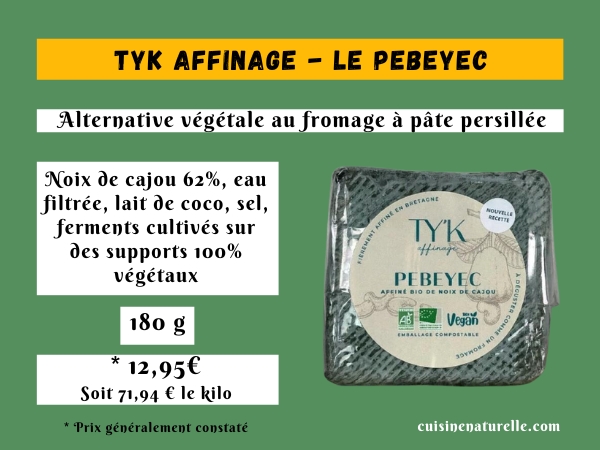 Infographie Le Pebeyec TYK affinage avec ingrédient prix et photo du produit