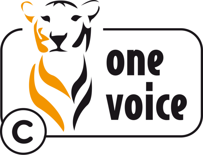 Label One Voice logo tigre avec C: produits sans exploitation des singes pour la récolte des noix de coco.