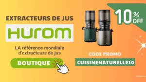 Bannière promotion Hurom coupon code 10% cuisinenaturelle10 sous fond orange