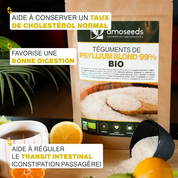 Psyllium blond bio en téguments Amoseeds bienfaits