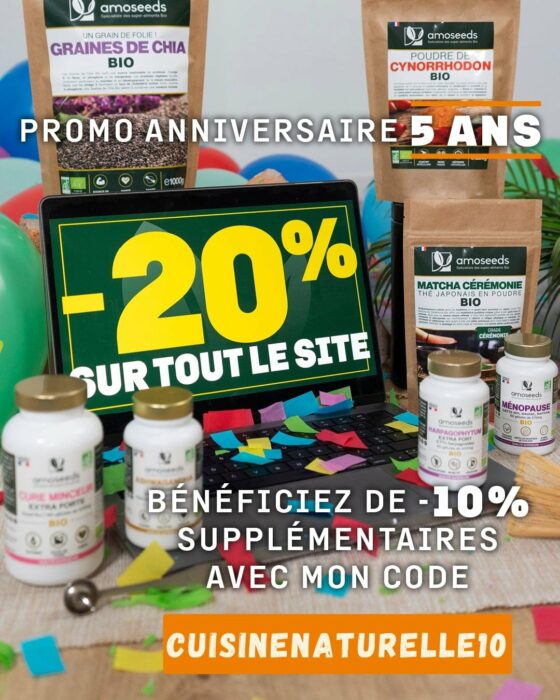 Fiche pomo amoseeds 20% de remise + code promo cuisinenaturelle avec 10% complémentaire