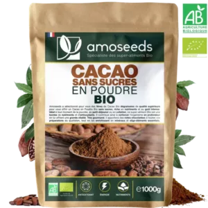 Sachet 1kg cacao en poudre sans sucre ajouté bio Amoseeds