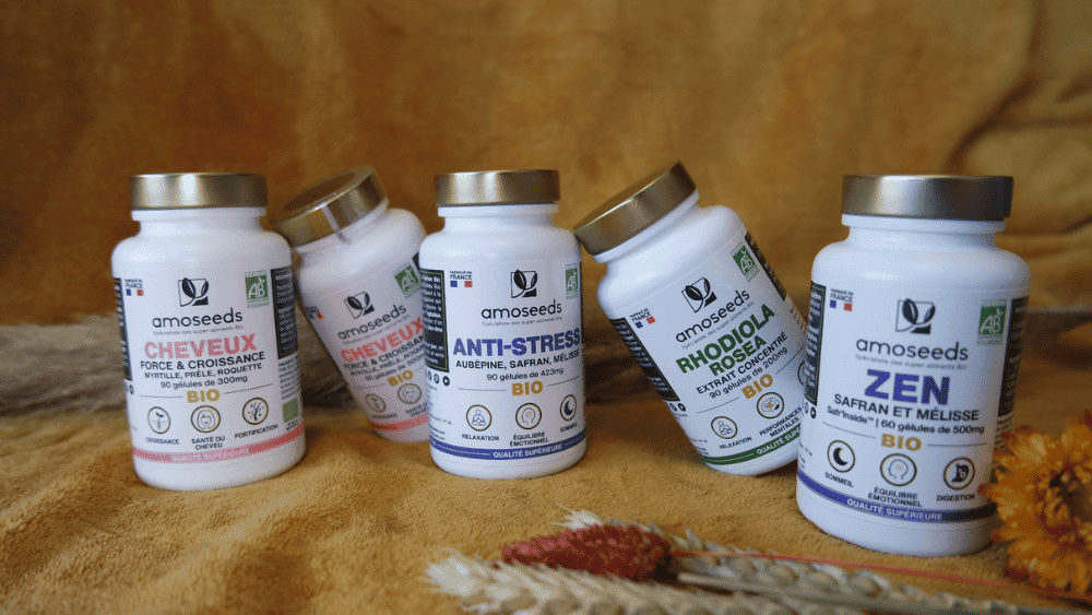 Compléments alimentaires Amoseeds cheveux, zen, anti stress