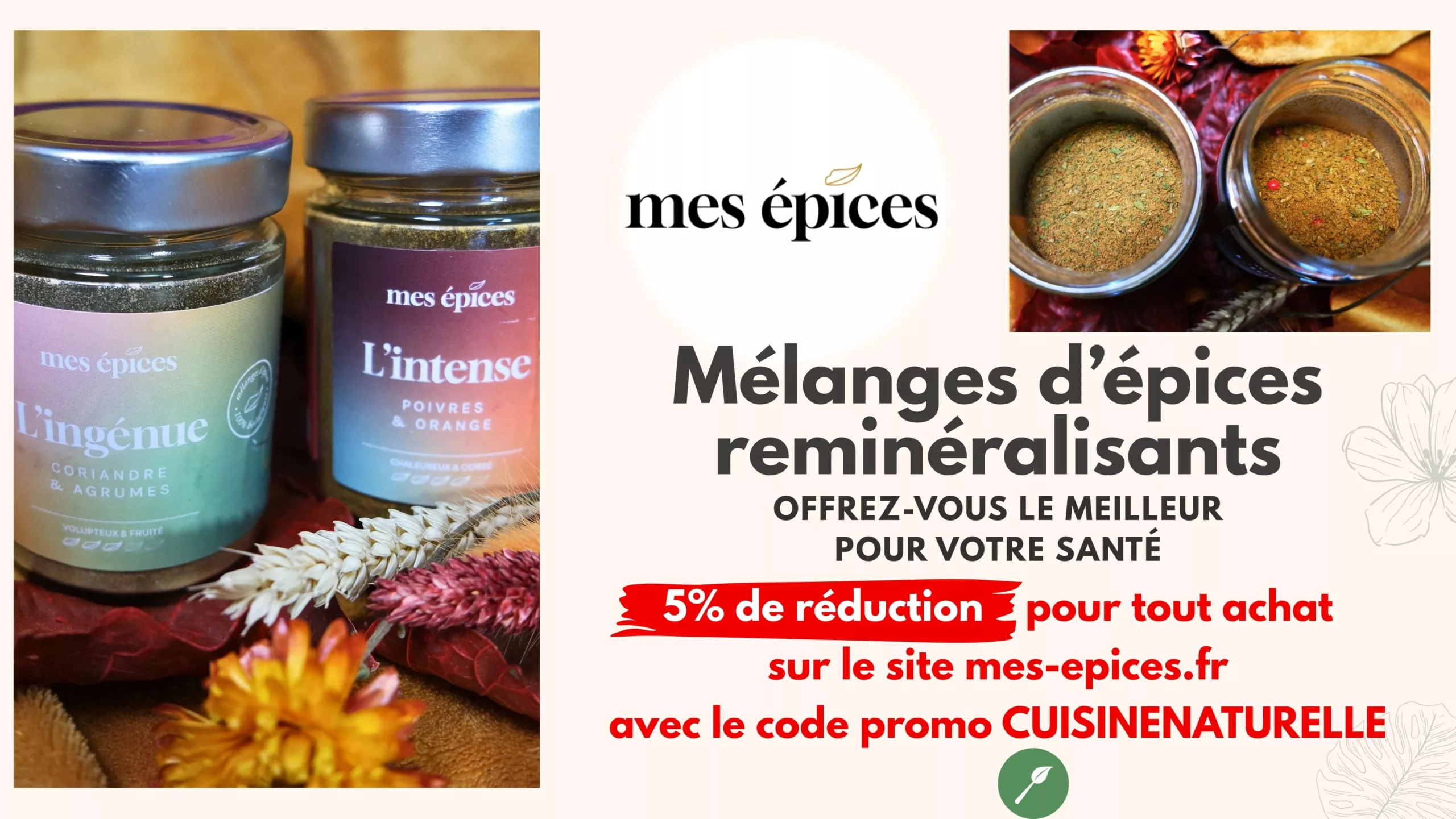 Bannière code promo mes épices mélange épices reminéralisant code promo cuisinenaturelle
