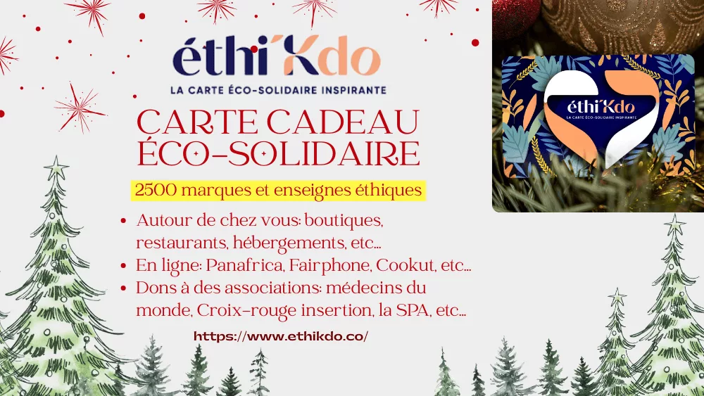 Carte cadeau éco-responsable Ethi'kdo 2500 marques pour des cadeaux de Noël éthiques