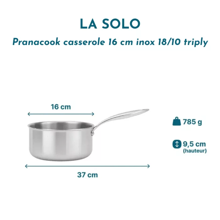 Pranacook Set de 3 Casseroles 16/18/20cm inox 18/10 triply