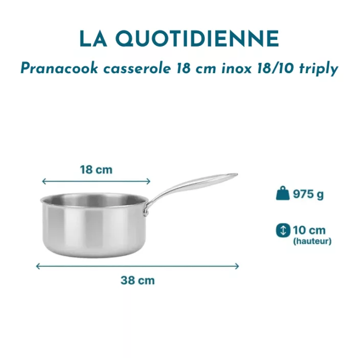 Pranacook Set de 3 Casseroles 16/18/20cm inox 18/10 triply