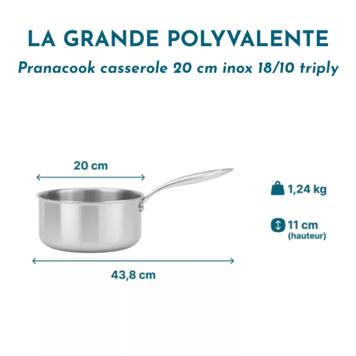 Pranacook Set de 3 Casseroles 16/18/20cm inox 18/10 triply