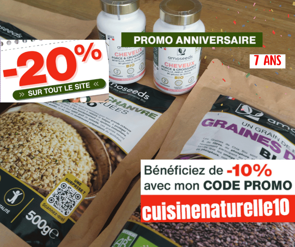Anniversaire 7 ans Amoseeds code promo cuisinenaturelle10